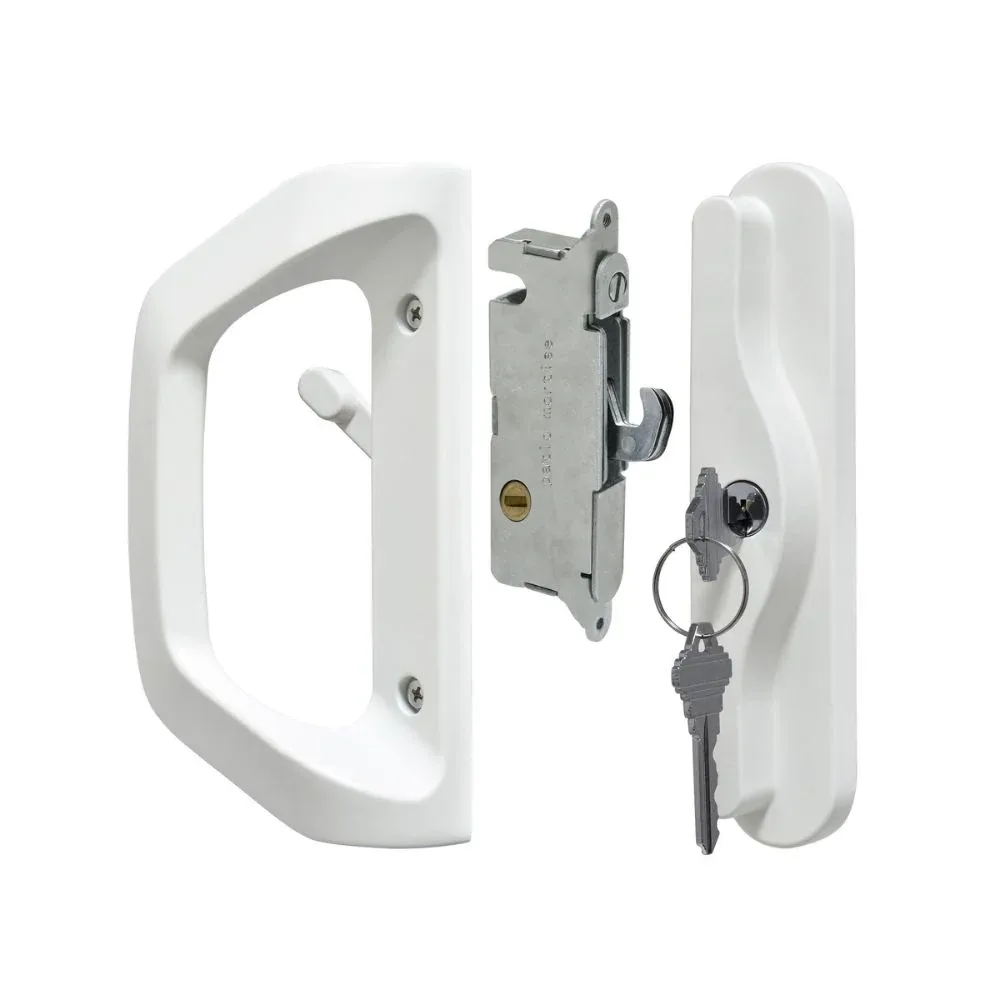 New white sliding patio door handle set with mortise lock and keys